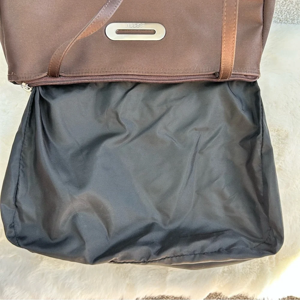 ESPRIT VINTAGE 90’s Women’s Minimalist Shoulder Bag Satin-Like Rich Brown Silver